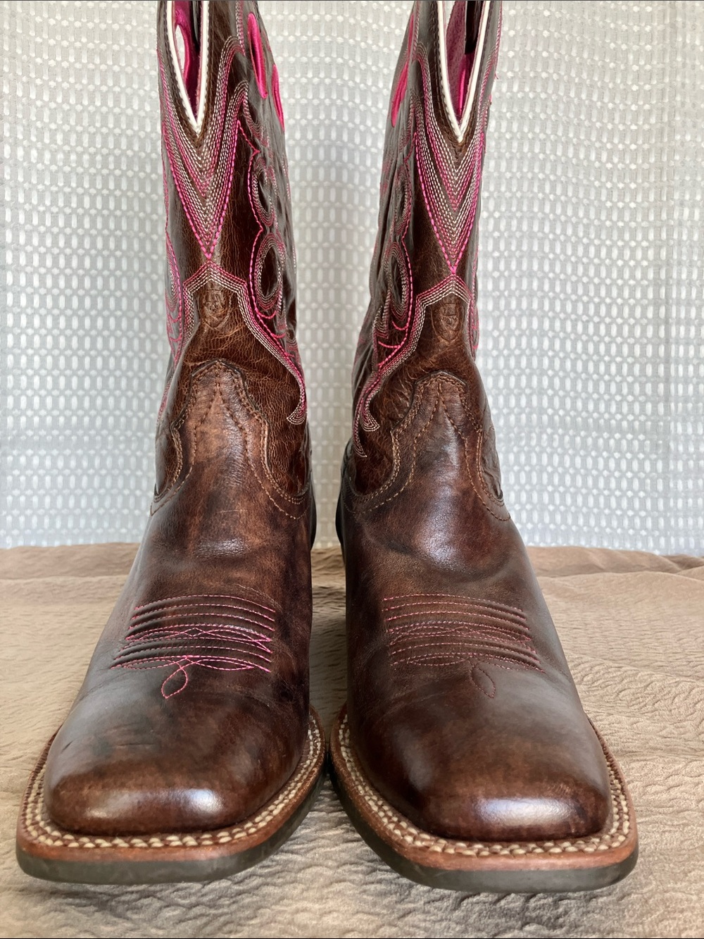 Ariat Crossfire Brown Pink Leather Square Toe Western Cowboy Boots Women's 10B - Picture 5 of 14
